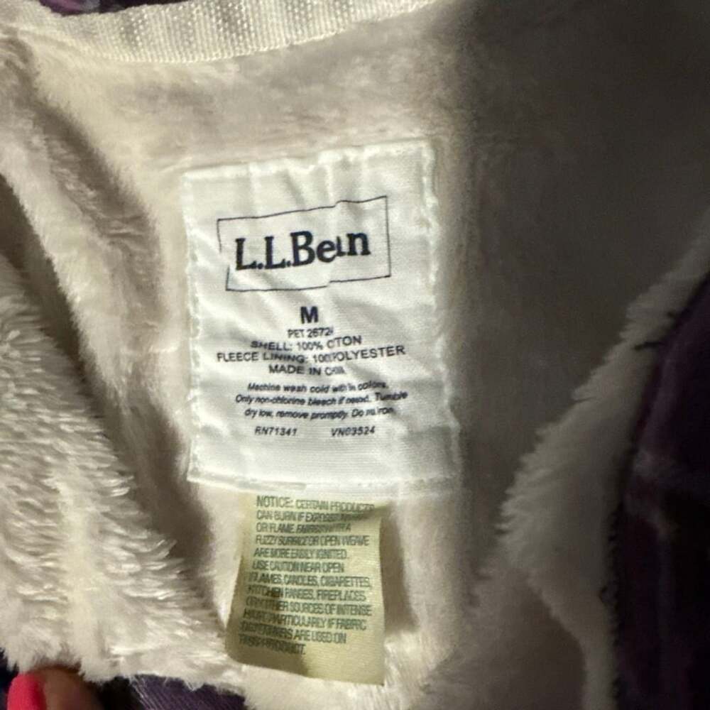 L.L. Bean Fleece Lined Flannel Shirt Womens M Purple Plaid